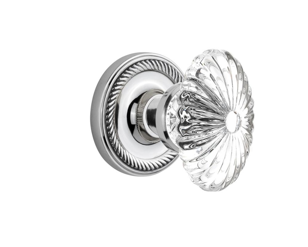 Nostalgic Warehouse Rope Rosette Passage Oval Fluted Crystal Glass Door Knob in Bright Chrome