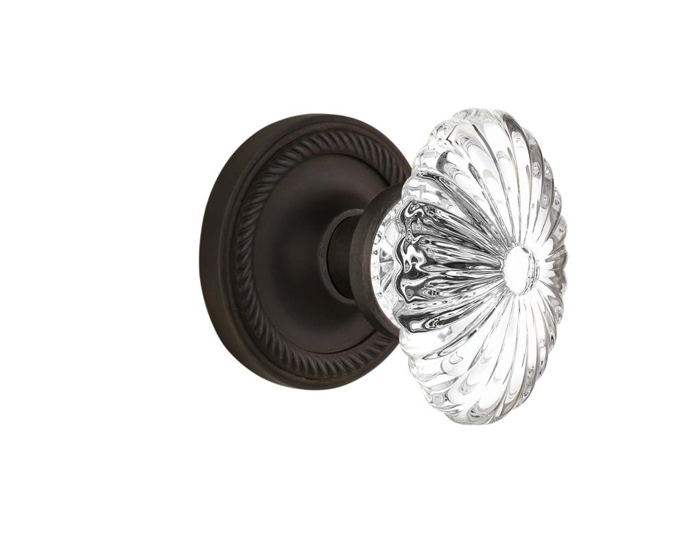 Nostalgic Warehouse Rope Rosette Passage Oval Fluted Crystal Glass Door Knob in Oil-Rubbed Bronze