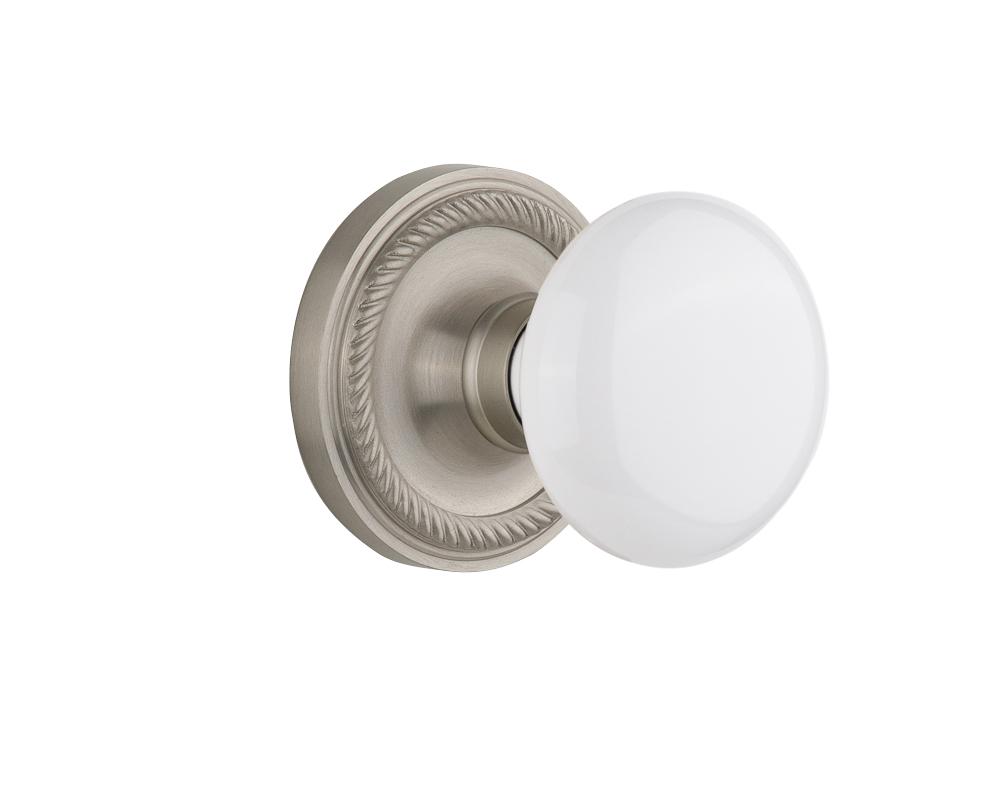 Nostalgic Warehouse Rope Rosette Passage White Porcelain Door Knob in Satin Nickel