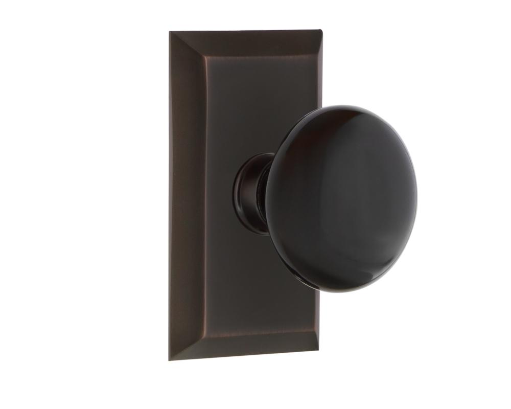 Nostalgic Warehouse Studio Plate Passage Black Porcelain Door Knob in Timeless Bronze