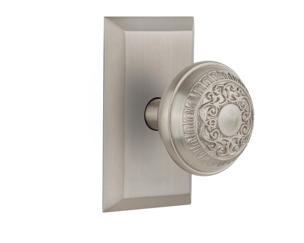 Nostalgic Warehouse Studio Plate Passage Egg & Dart Door Knob in Satin Nickel