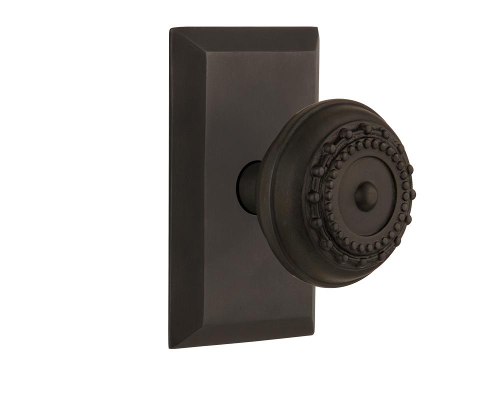 Nostalgic Warehouse Studio Plate Passage Meadows Door Knob in Oil-Rubbed Bronze