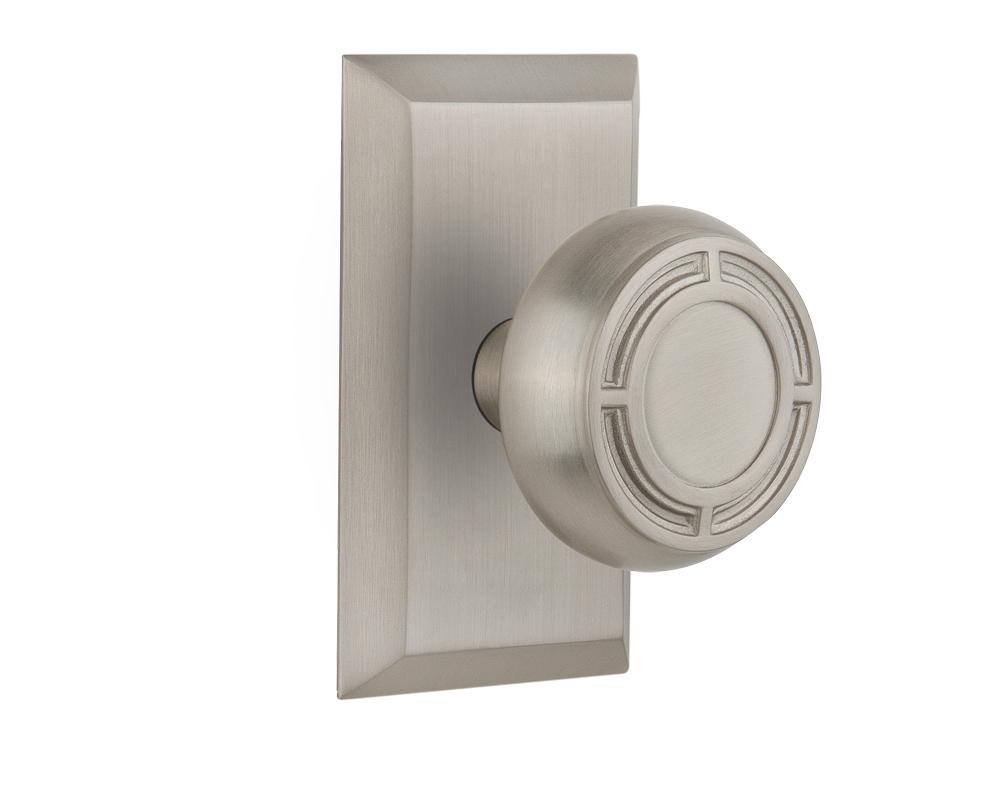 Nostalgic Warehouse Studio Plate Passage Mission Door Knob in Satin Nickel