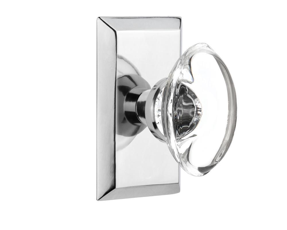 Nostalgic Warehouse Studio Plate Passage Oval Clear Crystal Glass Door Knob in Bright Chrome