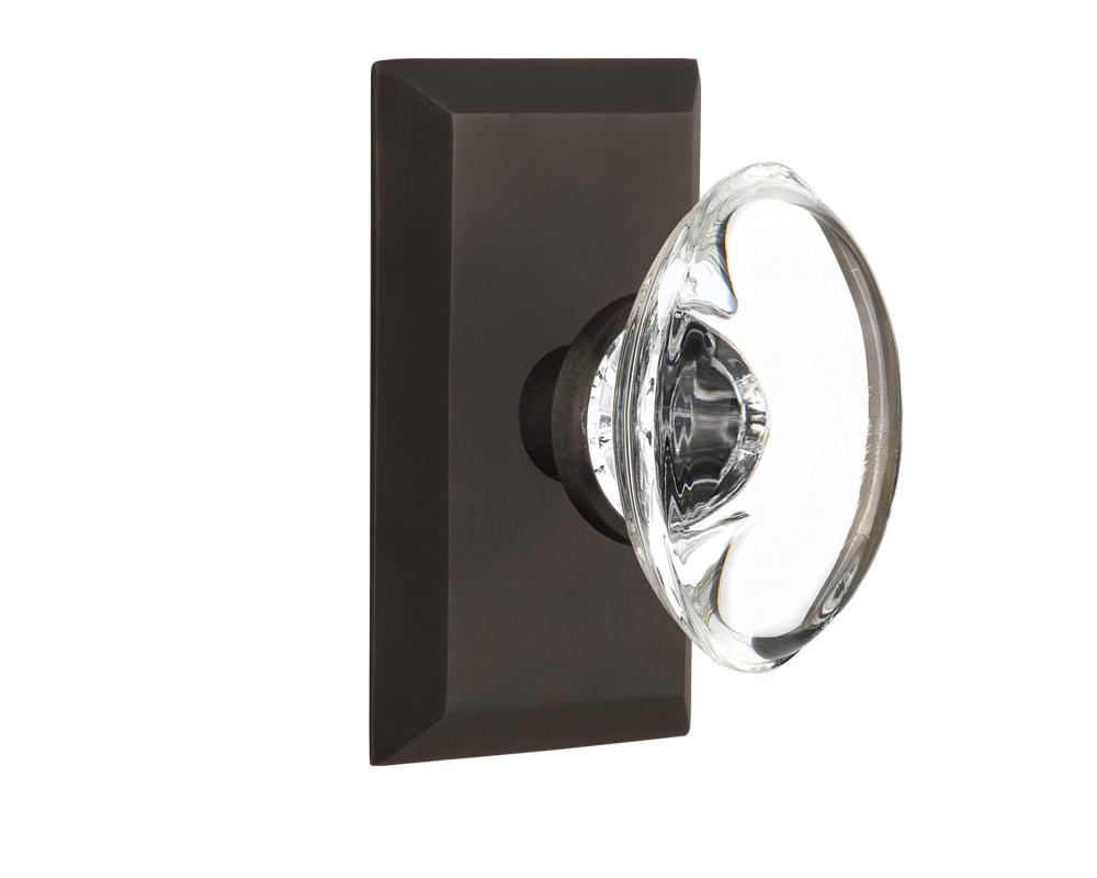 Nostalgic Warehouse Studio Plate Passage Oval Clear Crystal Glass Door Knob in Oil-Rubbed Bronze