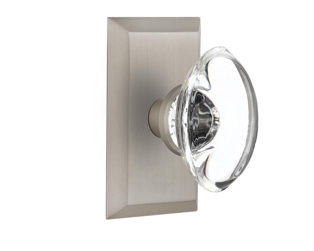 Nostalgic Warehouse Studio Plate Passage Oval Clear Crystal Glass Door Knob in Satin Nickel