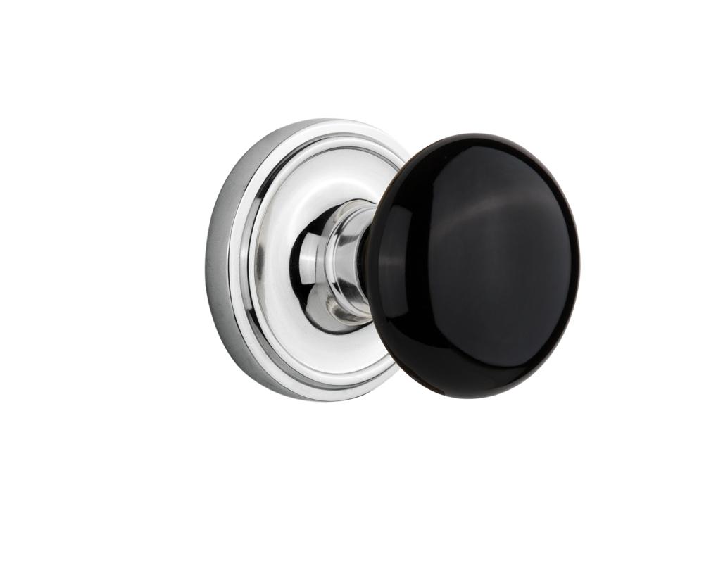 Nostalgic Warehouse Classic Rosette Passage Black Porcelain Door Knob in Bright Chrome