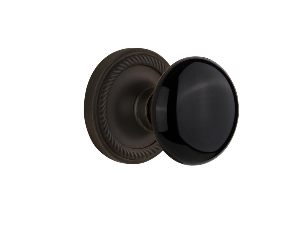 Nostalgic Warehouse Rope Rosette Passage Black Porcelain Door Knob in Oil-Rubbed Bronze