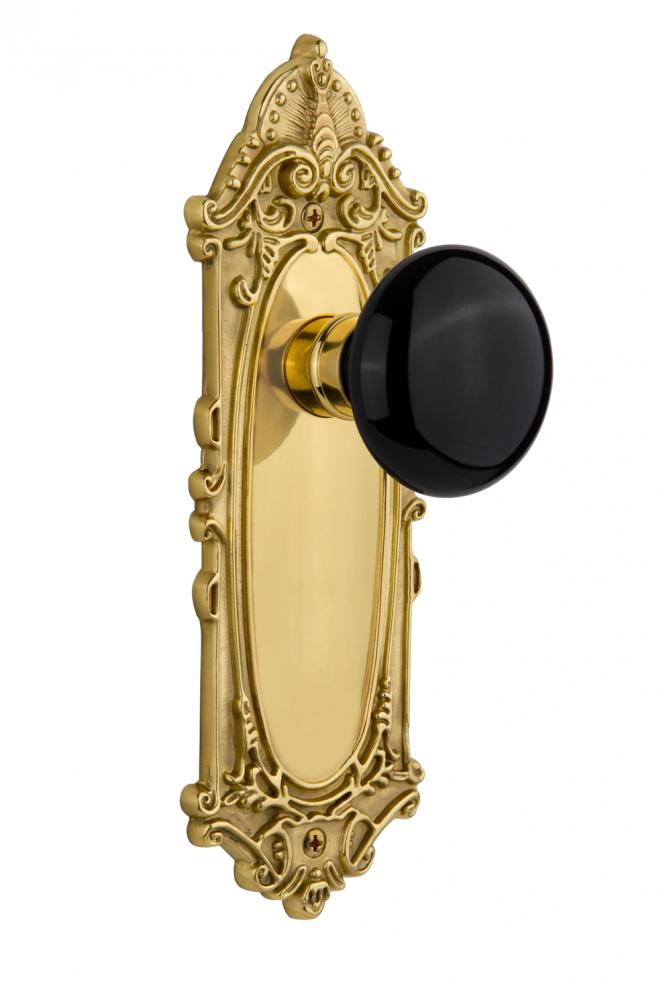 Nostalgic Warehouse Victorian Plate Passage Black Porcelain Door Knob in Polished Brass