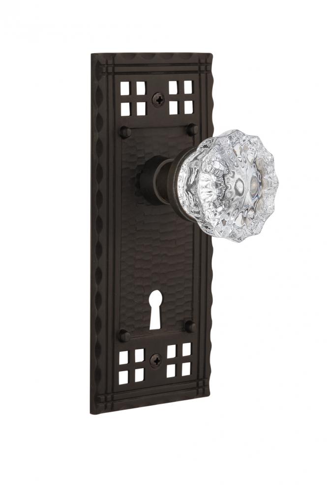 Nostalgic Warehouse Craftsman Plate with Keyhole Passage Crystal Glass Door Knob in Oil-Rubbed Bro