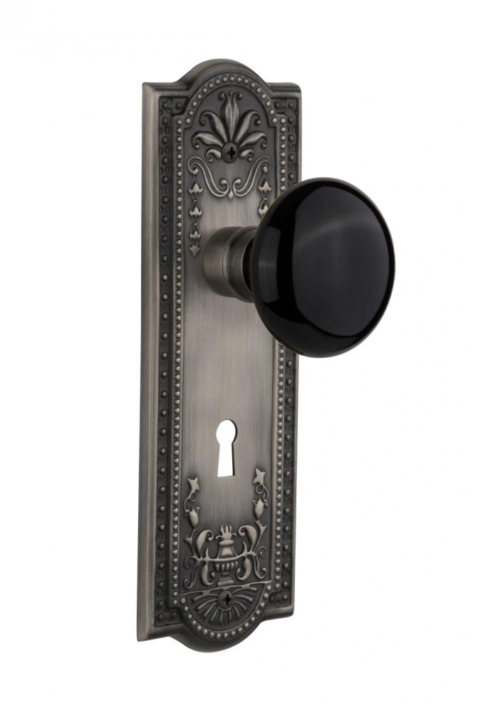 Nostalgic Warehouse Meadows Plate with Keyhole Passage Black Porcelain Door Knob in Antique Pewter