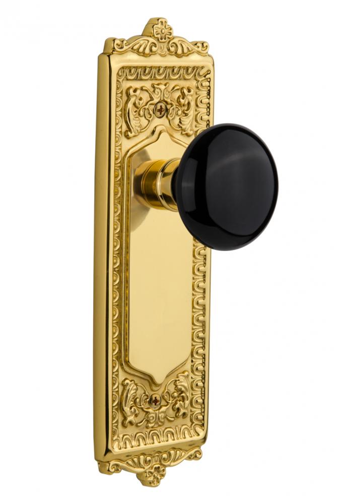 Nostalgic Warehouse Egg & Dart Plate Single Dummy Black Porcelain Door Knob in Polished Brass