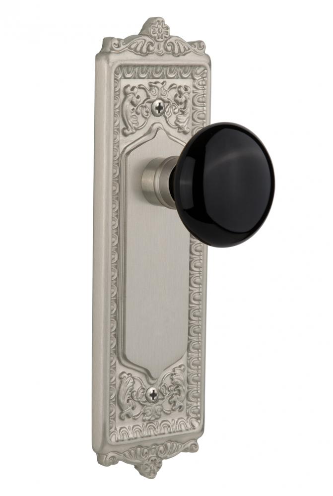 Nostalgic Warehouse Egg & Dart Plate Single Dummy Black Porcelain Door Knob in Satin Nickel