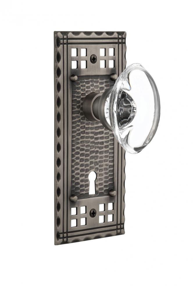 Nostalgic Warehouse Craftsman Plate with Keyhole Passage Oval Clear Crystal Glass Door Knob in Ant