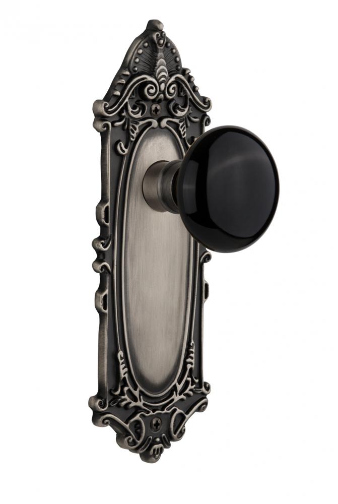 Nostalgic Warehouse Victorian Plate Double Dummy Black Porcelain Door Knob in Antique Pewter