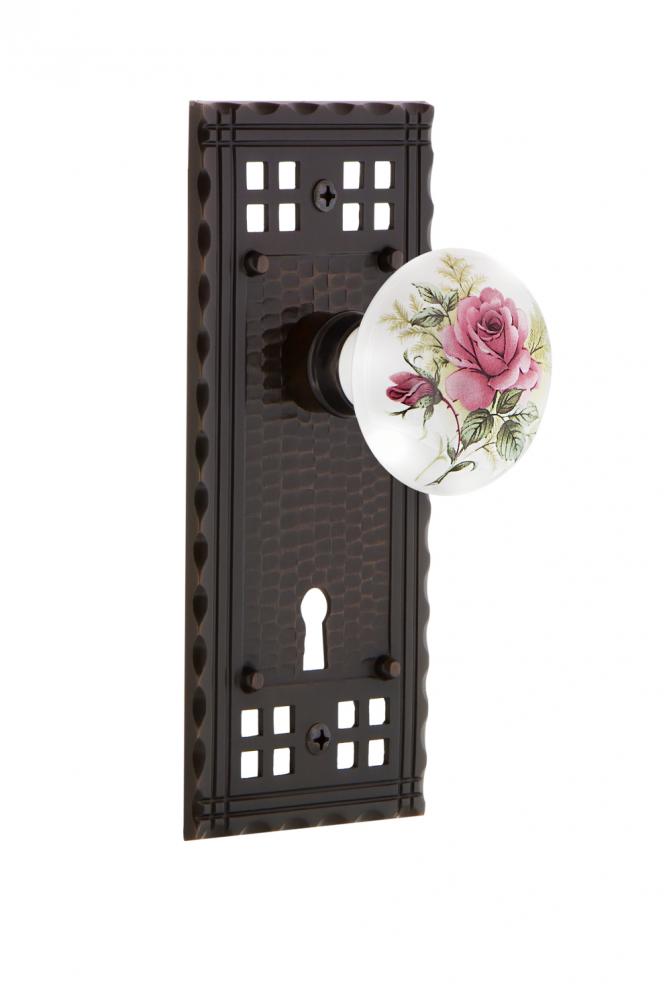 Nostalgic Warehouse Craftsman Plate with Keyhole Passage White Rose Porcelain Door Knob in Timeles