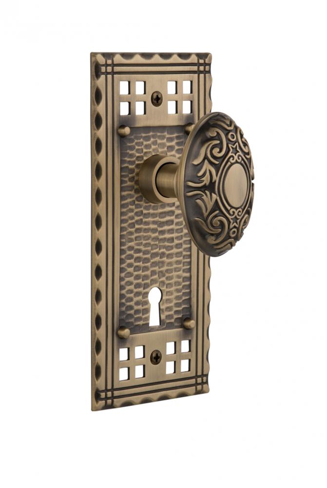 Nostalgic Warehouse Craftsman Plate with Keyhole Passage Victorian Door Knob in Antique Brass