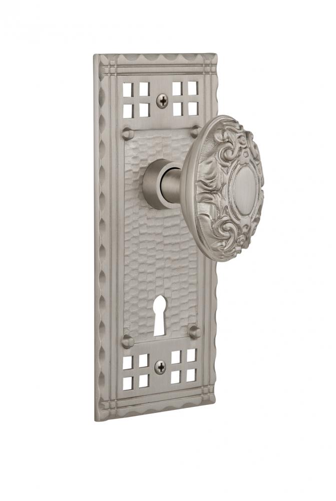 Nostalgic Warehouse Craftsman Plate with Keyhole Passage Victorian Door Knob in Satin Nickel