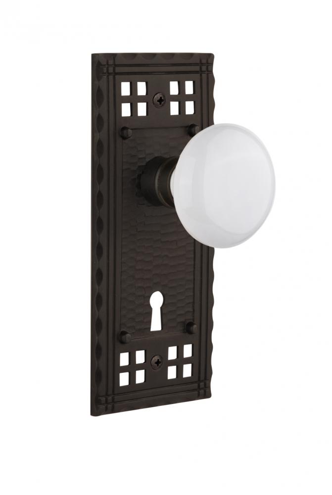 Nostalgic Warehouse Craftsman Plate with Keyhole Passage White Porcelain Door Knob in Oil-Rubbed B