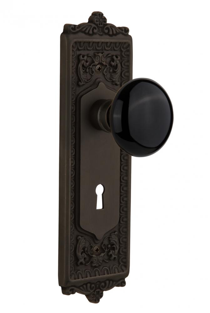 Nostalgic Warehouse Egg & Dart Plate with Keyhole Privacy Black Porcelain Door Knob in Oil-Rub