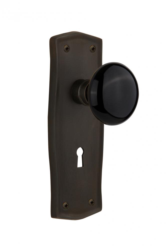 Nostalgic Warehouse Prairie Plate with Keyhole Privacy Black Porcelain Door Knob in Oil-Rubbed Bro