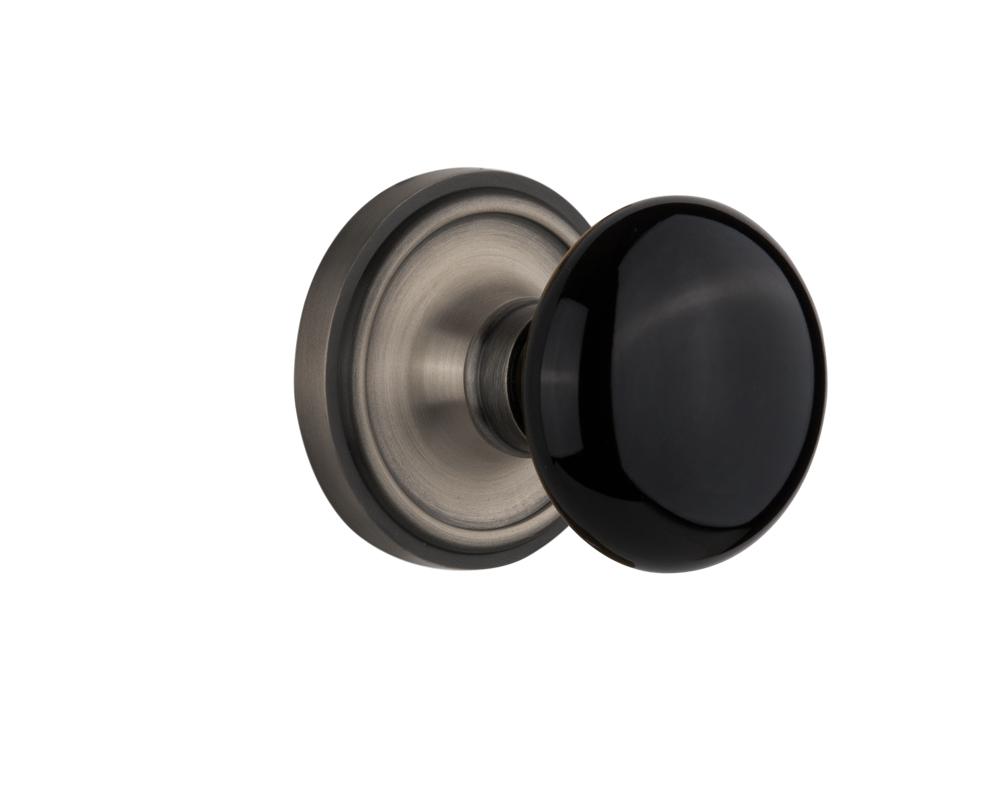 Nostalgic Warehouse Classic Plate Interior Mortise Black Porcelain Door Knob in Antique Pewter