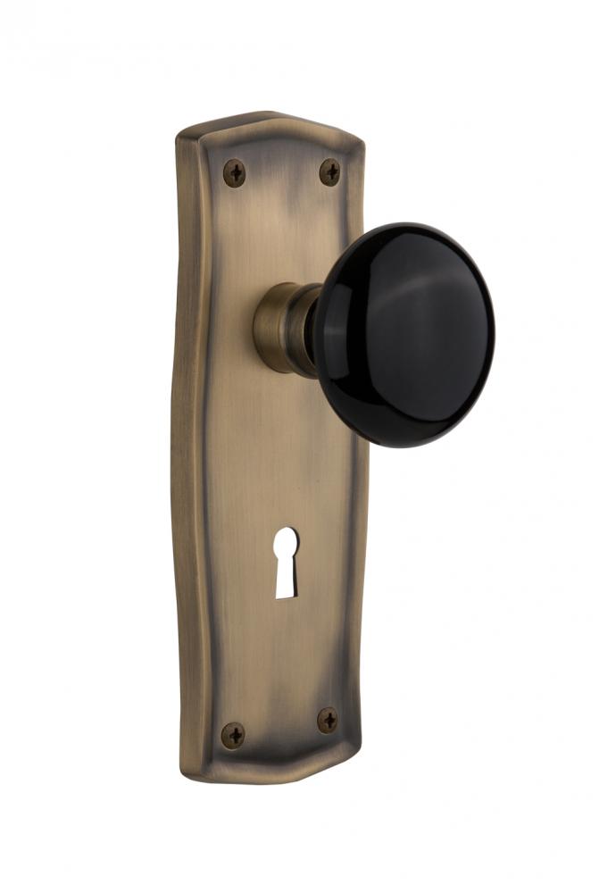 Nostalgic Warehouse Prairie Plate Interior Mortise Black Porcelain Door Knob in Antique Brass