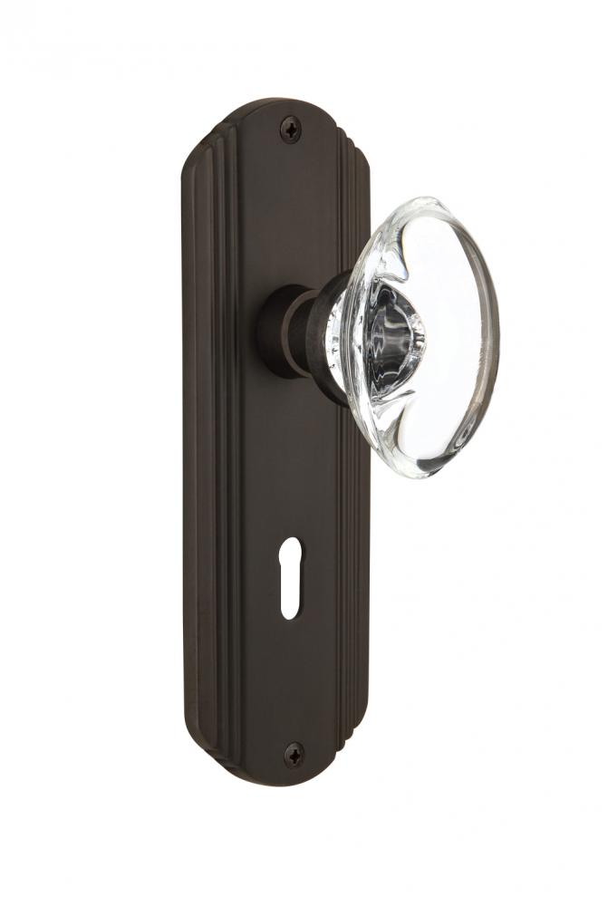 Nostalgic Warehouse Deco Plate with Keyhole Passage Oval Clear Crystal Glass Door Knob in Oil-Rubb
