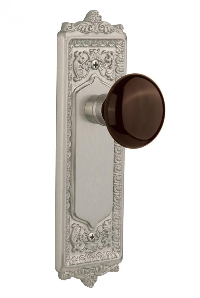 Nostalgic Warehouse Egg & Dart Plate Single Dummy Brown Porcelain Door Knob in Satin Nickel