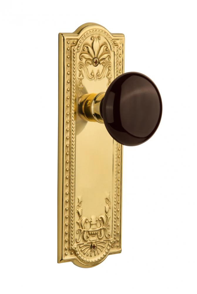 Nostalgic Warehouse Meadows Plate Single Dummy Brown Porcelain Door Knob in Polished Brass