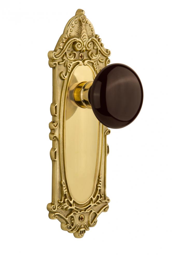 Nostalgic Warehouse Victorian Plate Single Dummy Brown Porcelain Door Knob in Polished Brass