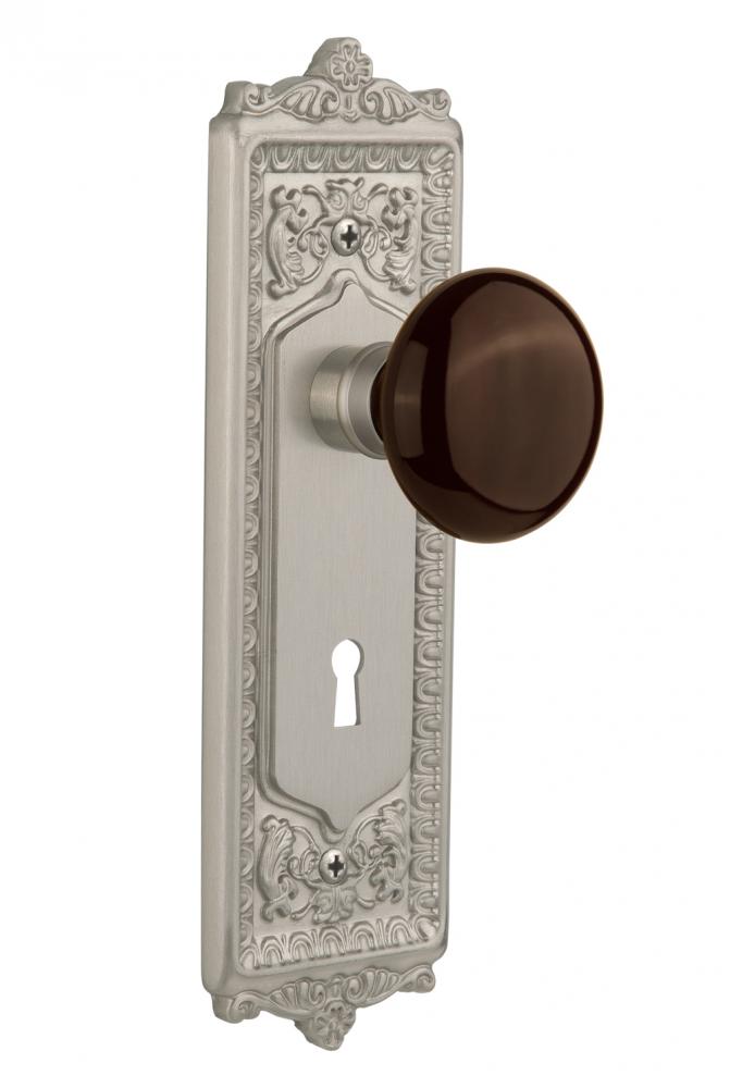 Nostalgic Warehouse Egg & Dart Plate with Keyhole Single Dummy Brown Porcelain Door Knob in Sa