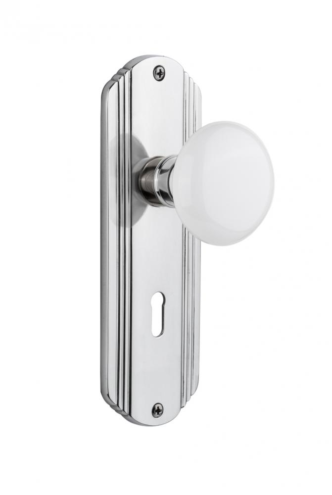 Nostalgic Warehouse Deco Plate with Keyhole Passage White Porcelain Door Knob in Bright Chrome