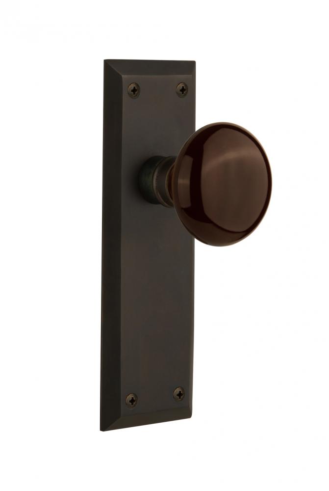 Nostalgic Warehouse New York Plate Double Dummy Brown Porcelain Door Knob in Oil-Rubbed Bronze