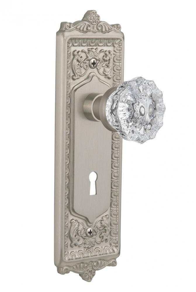 Nostalgic Warehouse Egg & Dart Plate with Keyhole Passage Crystal Glass Door Knob in Satin Nic