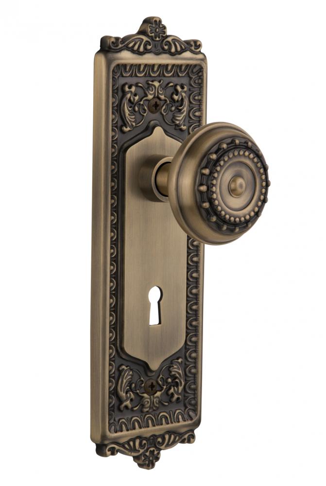 Nostalgic Warehouse Egg & Dart Plate with Keyhole Passage Meadows Door Knob in Antique Brass