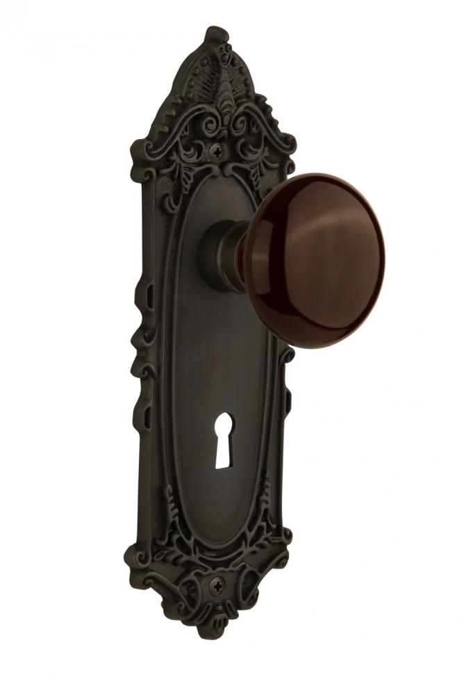 Nostalgic Warehouse Victorian Plate Interior Mortise Brown Porcelain Door Knob in Oil-Rubbed Bronz