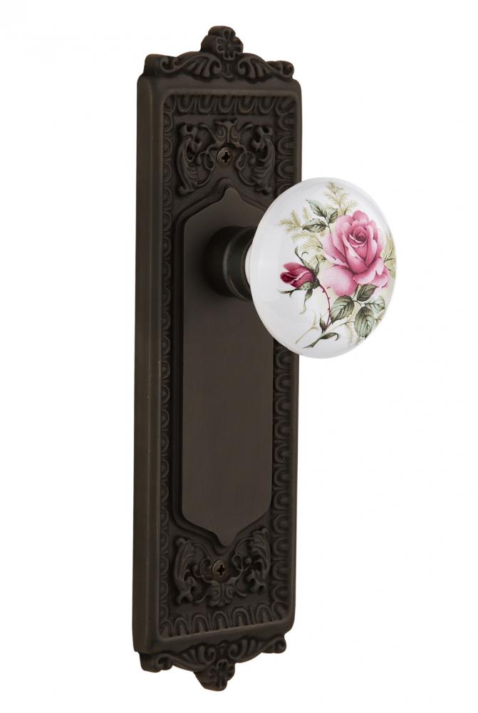 Nostalgic Warehouse Egg & Dart Plate Passage White Rose Porcelain Door Knob in Oil-Rubbed Bron