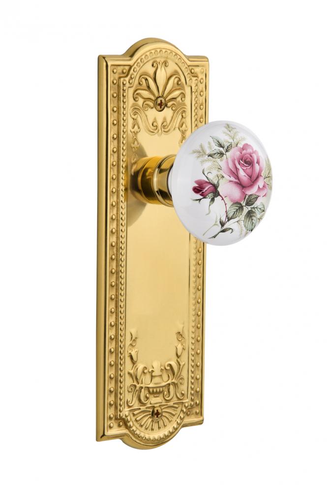 Nostalgic Warehouse Meadows Plate Passage White Rose Porcelain Door Knob in Polished Brass