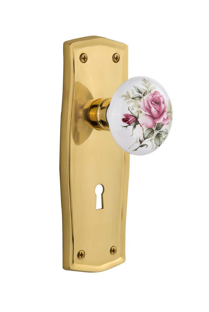 Nostalgic Warehouse Prairie Plate with Keyhole Passage White Rose Porcelain Door Knob in Polished