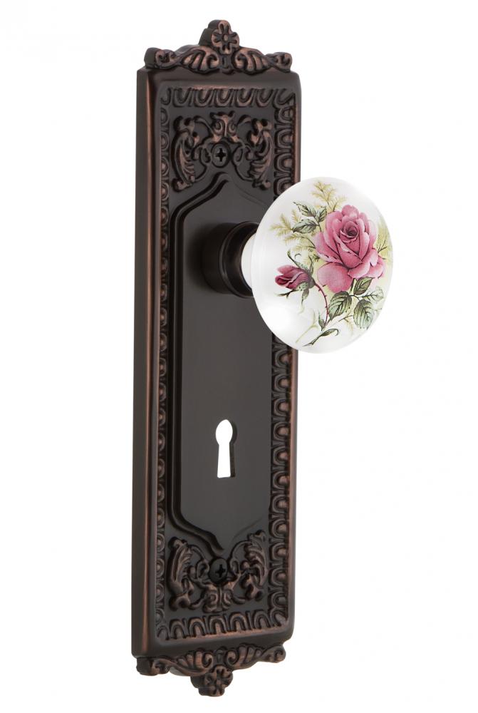 Nostalgic Warehouse Egg & Dart Plate with Keyhole Passage White Rose Porcelain Door Knob in Ti