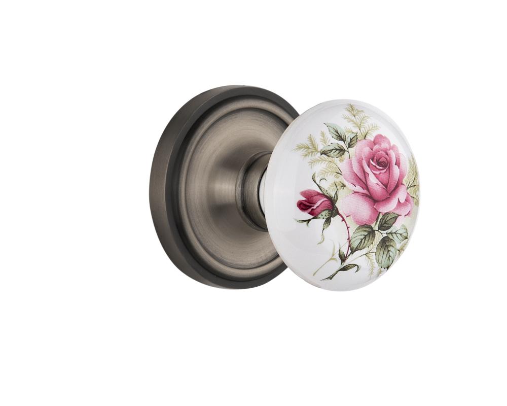 Nostalgic Warehouse Classic Rosette Single Dummy White Rose Porcelain Door Knob in Antique Pewter