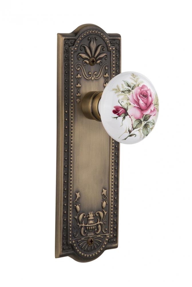 Nostalgic Warehouse Meadows Plate Single Dummy White Rose Porcelain Door Knob in Antique Brass