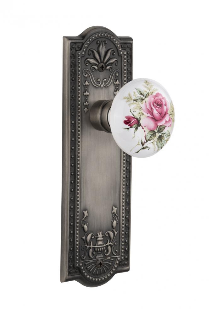 Nostalgic Warehouse Meadows Plate Single Dummy White Rose Porcelain Door Knob in Antique Pewter