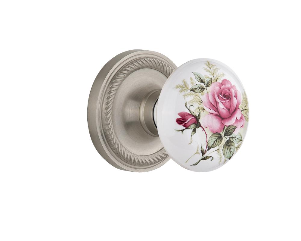 Nostalgic Warehouse Rope Rosette Single Dummy White Rose Porcelain Door Knob in Satin Nickel