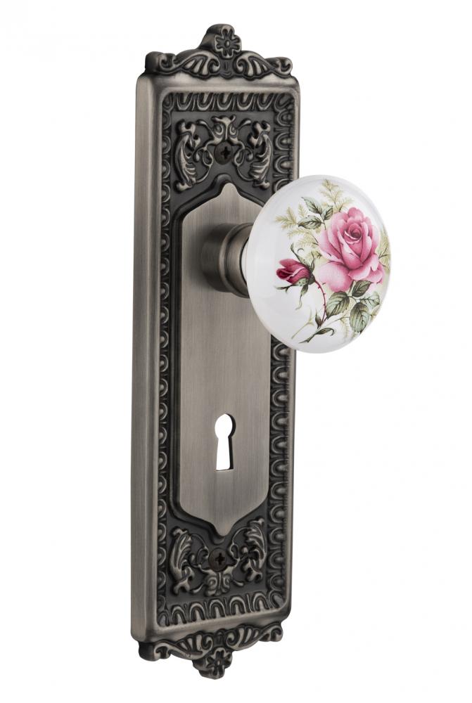 Nostalgic Warehouse Egg & Dart Plate with Keyhole Single Dummy White Rose Porcelain Door Knob