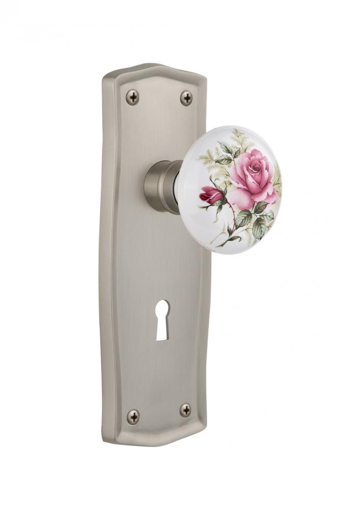Nostalgic Warehouse Prairie Plate with Keyhole Single Dummy White Rose Porcelain Door Knob in Sati