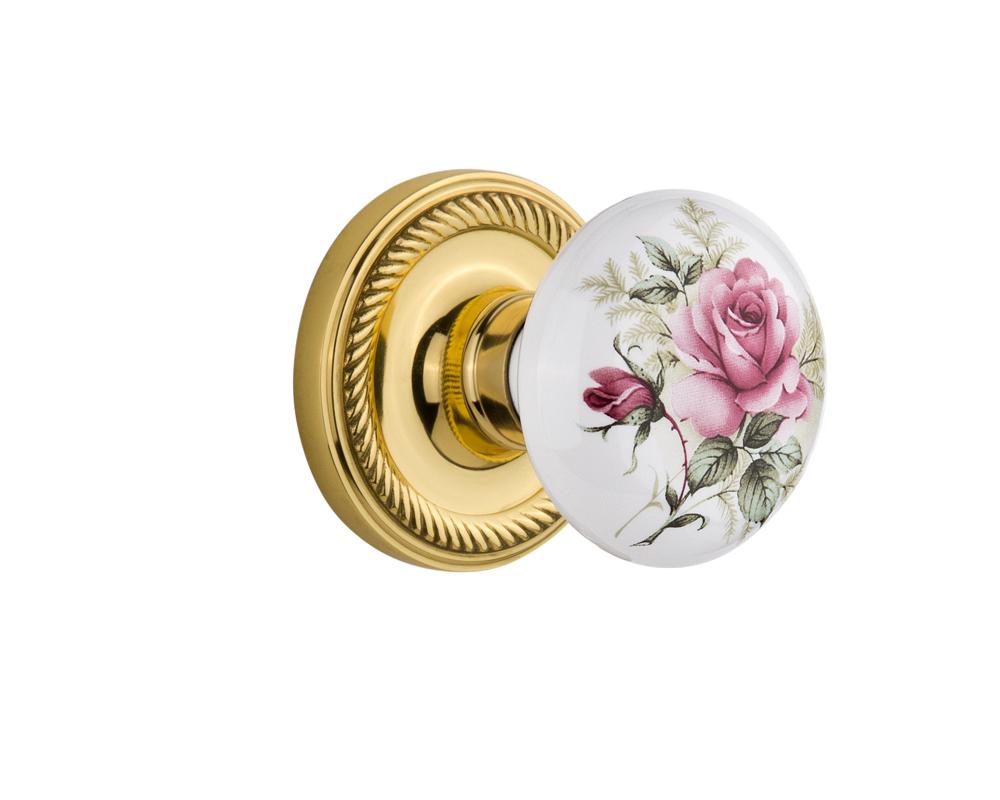 Nostalgic Warehouse Rope Rosette Double Dummy White Rose Porcelain Door Knob in Polished Brass