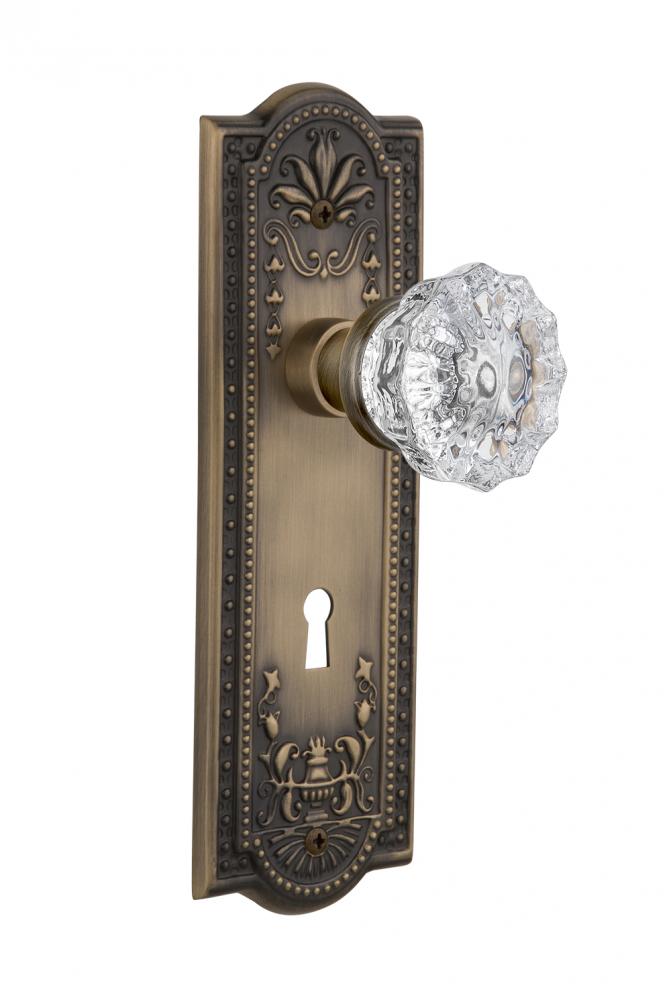 Nostalgic Warehouse Meadows Plate with Keyhole Passage Crystal Glass Door Knob in Antique Brass