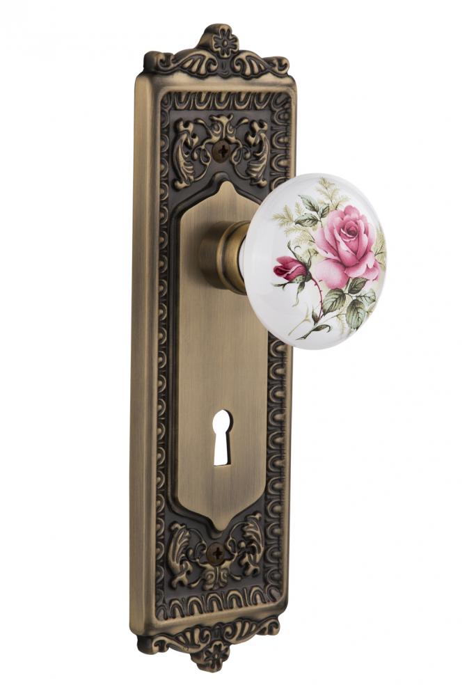 Nostalgic Warehouse Egg & Dart Plate with Keyhole Double Dummy White Rose Porcelain Door Knob